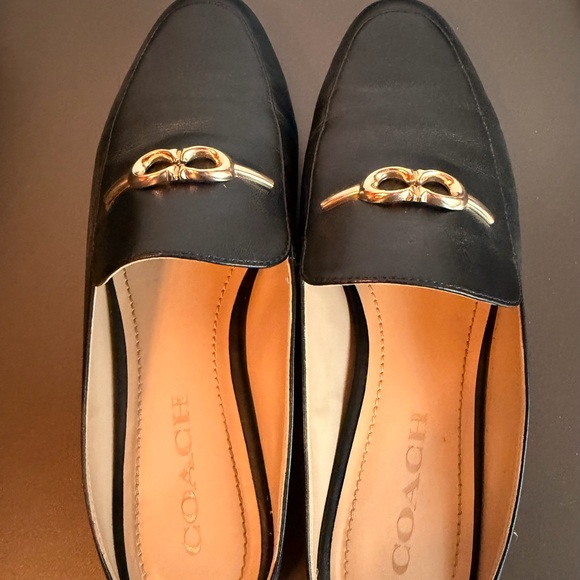 Coach Black Leather Loafers with Gold Detail - Picture 2 of 6